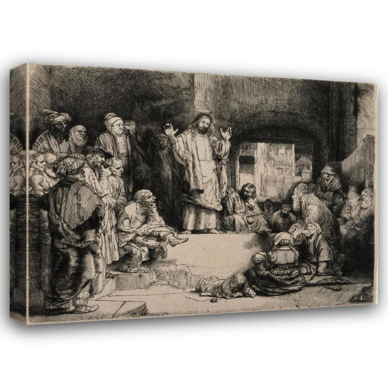 «Christ Preaching» par Rembrandt Van Rijn - Art mural sur toile tendue avec châssis, H 24 po x l 17 po