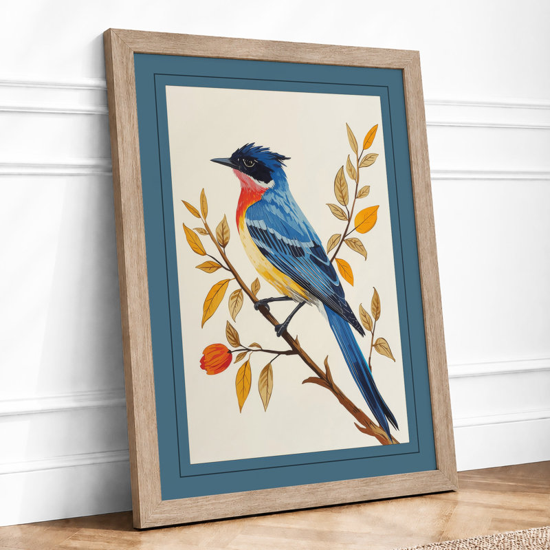 Kingfisher On Golden Branch Botanical - Print, Oak, A4 - 29.7 x 21.0 cm