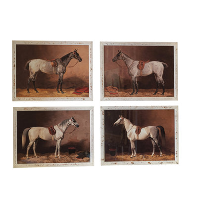 Rustic Framed Thoroughbred Horse Prints – Set of 4