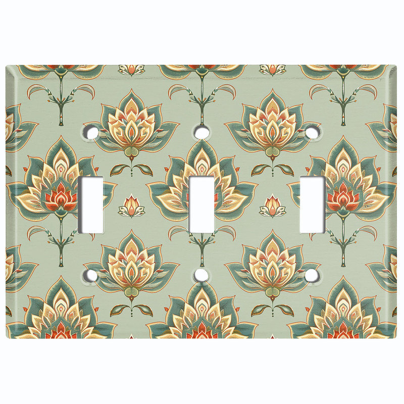 Couvercle de plaque d'interrupteur en métal; Bascule à 3 bandes US standard - motif floral damassé, #3 Triple Toggle