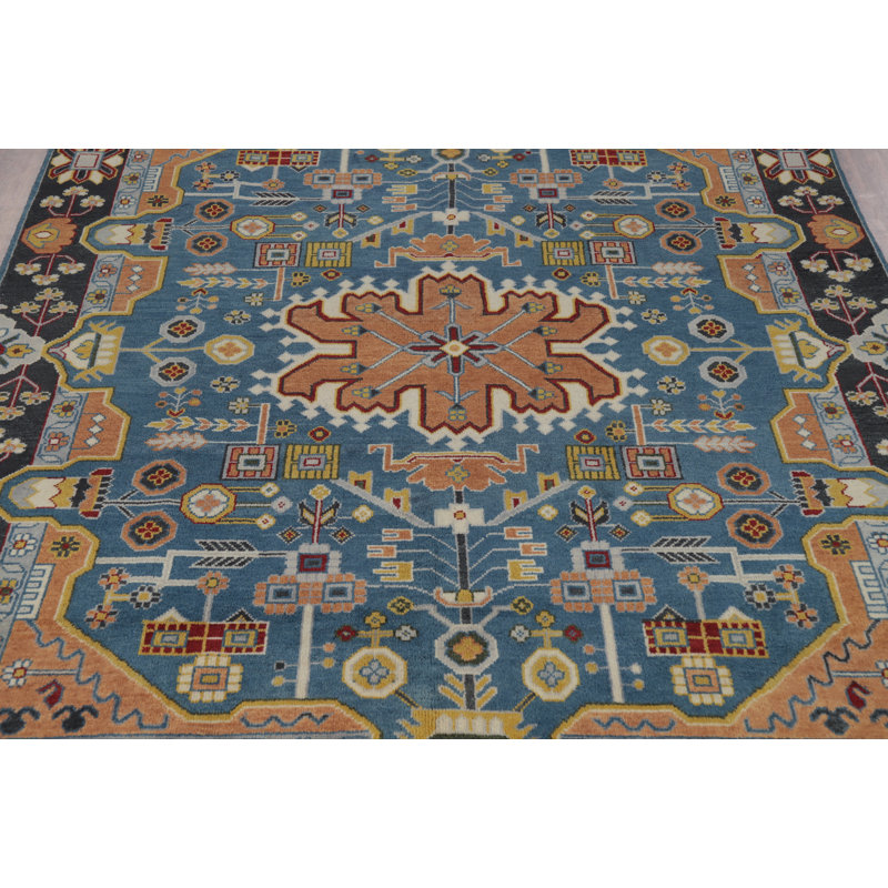 Tapis bleu traditionnel à motif géométrique indien 8 x 10