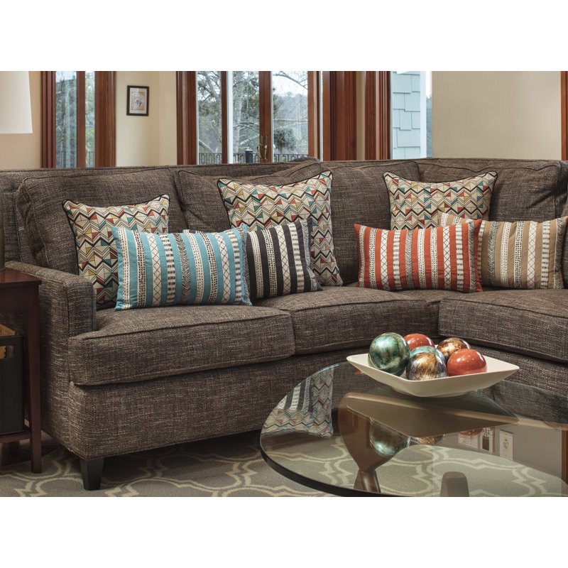 Embroidered Cotton Reversible Throw Pillow, Rust/Cream/Black