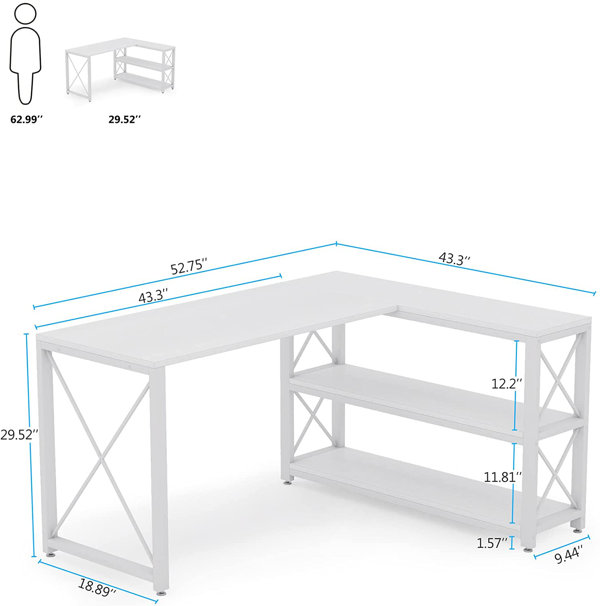 L-Shape Desk Inbox Zero Color (Top/Frame): White, Size: 29.13'' H x 50.4'' W x 41.33'' D