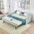 Cyan Upholstered Convertible Twin Size Daybed, 3-in-1 Multi-Functional Sofa Bed with Tufted Button Backrest, Pull Out Pop-Up Trundle Bed and Side Storage Pockets for Small Space Living-129676875