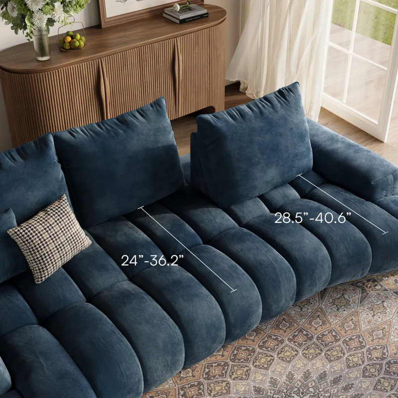 Canapé 2-3 places Mid-Century profond avec coussins réglables, 35.4" H x 85.2" W x 55.1" D, Blue