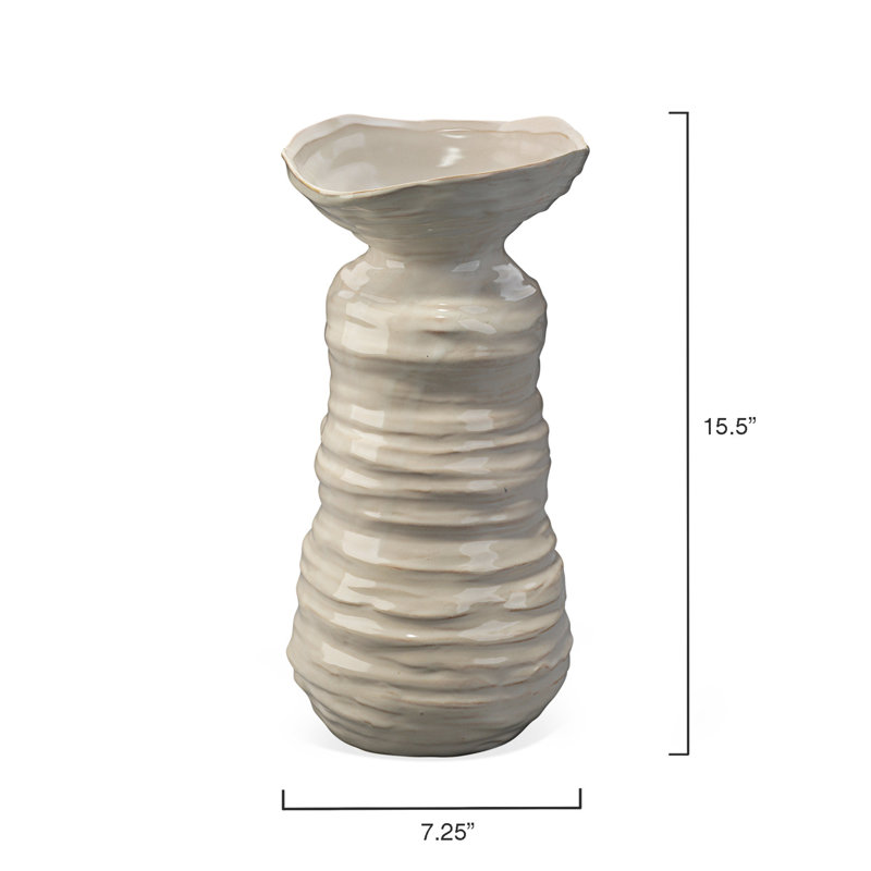 Marine Handmade Ceramic Table Vase, Pearl Cream, 15.5" H x 7.25" W x 7.25" D