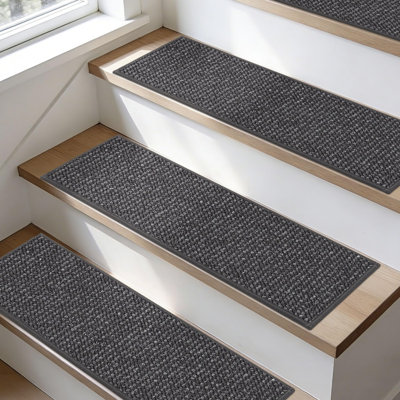 Tapis d'escalier pour marches en bois, tapis d'escalier antidérapants, tapis d'escalier lavables à la machine, tapis pour tapis d'escalier, envers en TPE, 15 pièces (gris anthracite)