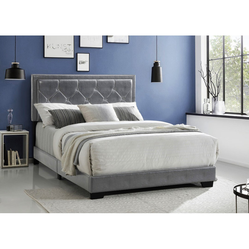 Grand lit standard capitonné Ormiston, Gris