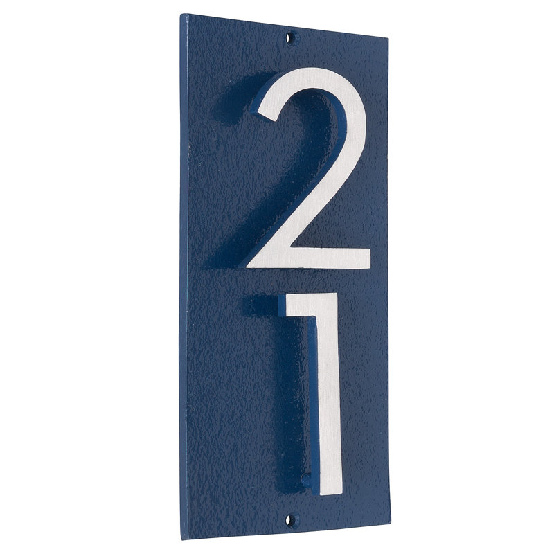Plaque d’adresse murale sur 1 ligne flottante, Bleu mer, Aluminium brossé, Oui