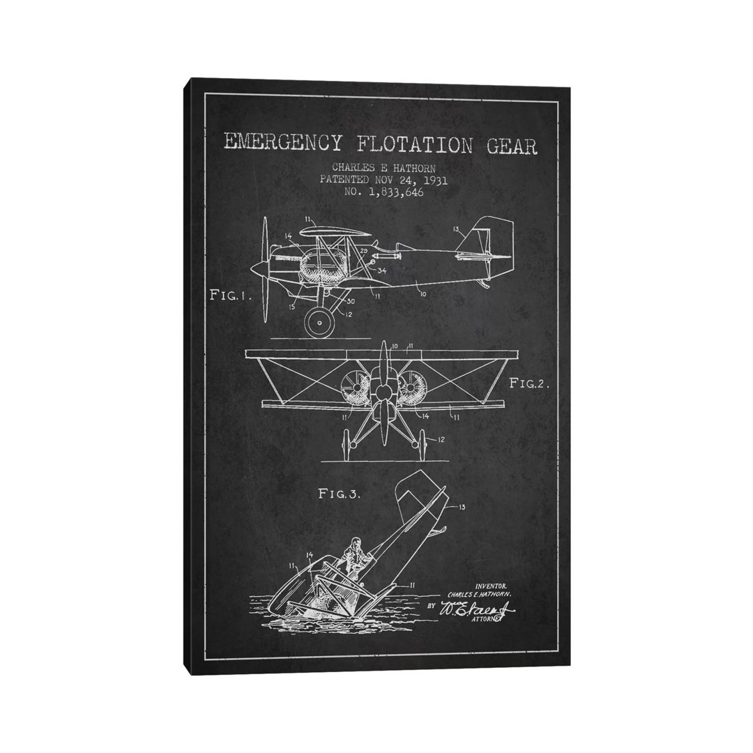 Float Plane Charcoal Patent Blueprint von Aged Pixel - Gallery-Wrapped Canvas Giclée on Canvas