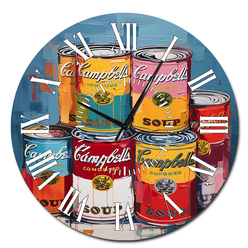 Pop Art Campbells Soup I - Horloge murale moderne à face blanche, Surdimensionné