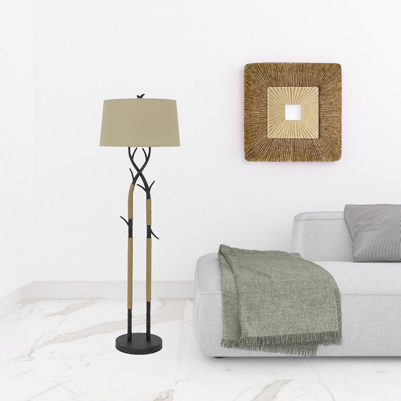 Lampe sur pied de forme traditionnelle noire 55 "avec abat-jour rectangulaire brun clair