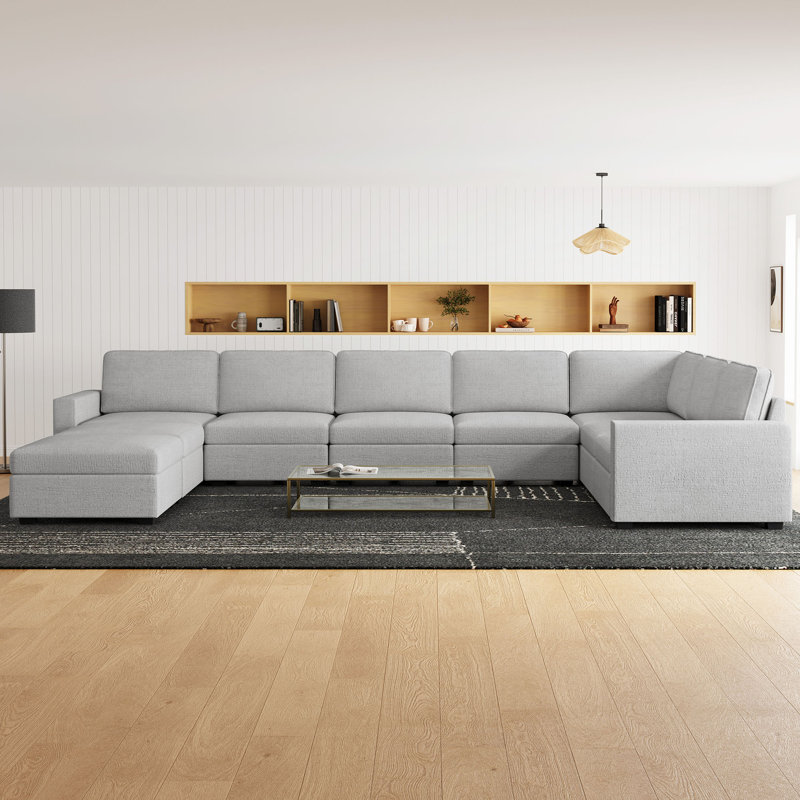 Canapé modulaire surdimensionné en U surdimensionné avec repose-pieds avec rangement, Gris chenille