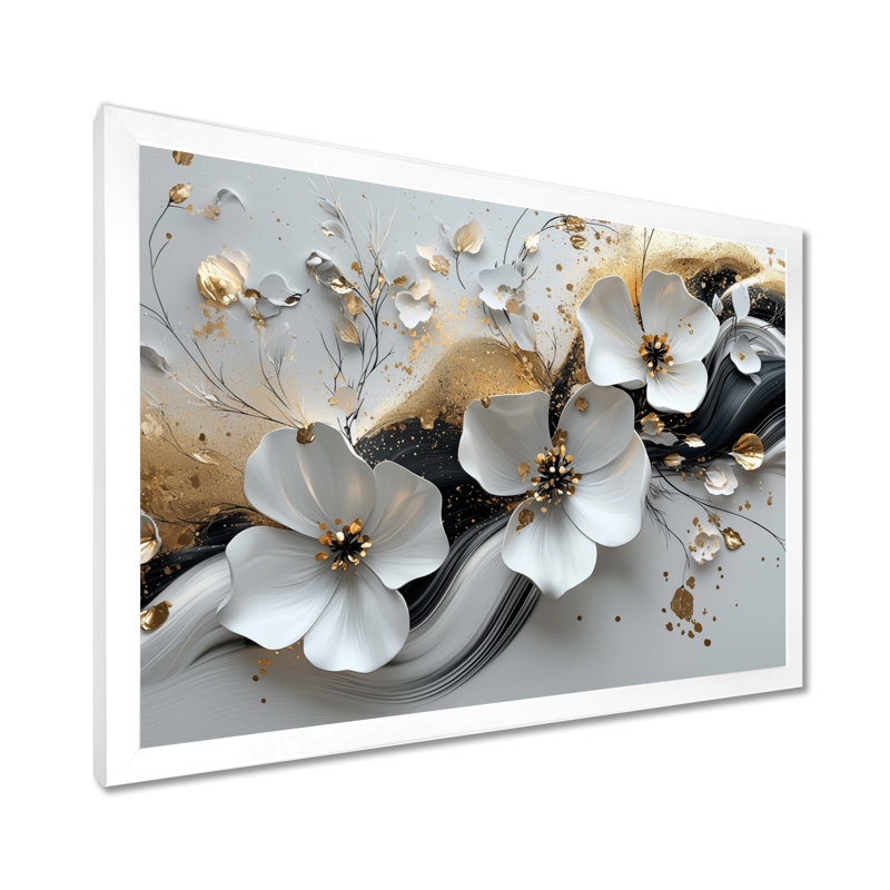 Amezquita - Floral Large Wall Art, Single Picture Framed, 24" H x 32" W, White