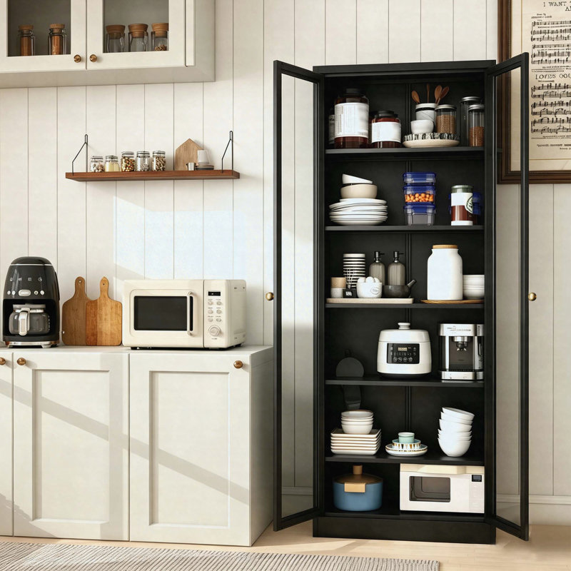 Armoire de cuisine en métal - 72 po de hauteur avec 5 tablettes réglables, armoire autoportante