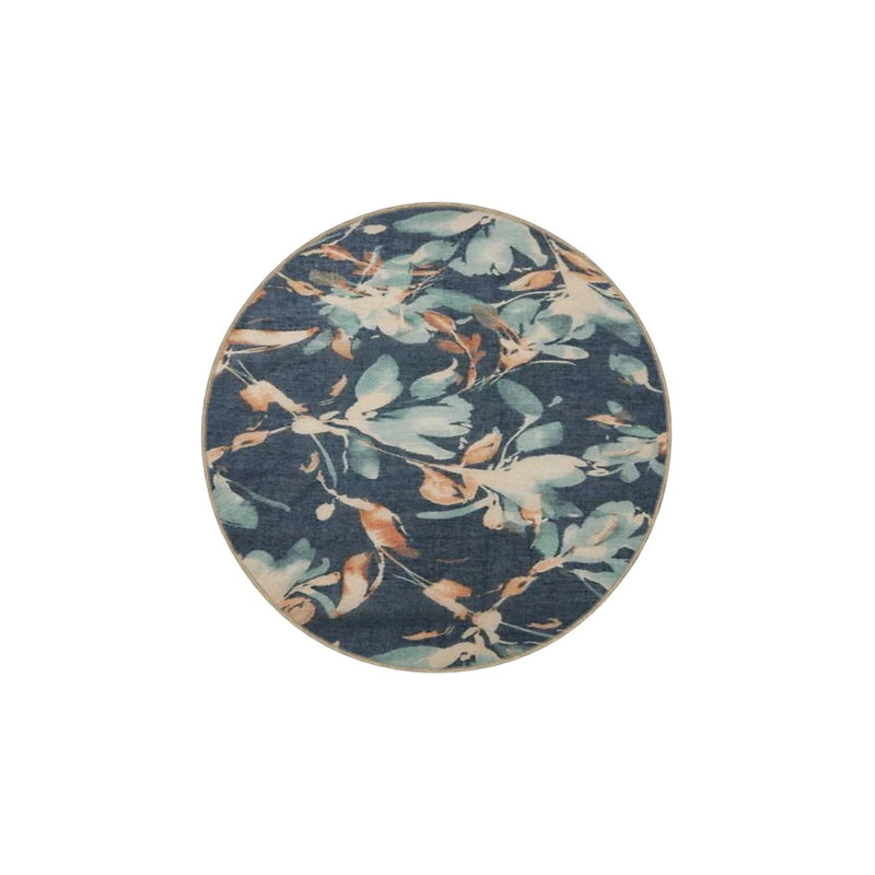 Blue Leaf Washable Cotton Multicolored Decorative Rug, Rectangle 2'4" x 4'