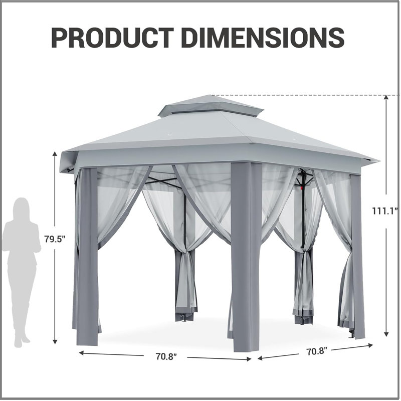 Outdoor Canopy Tent With Mosquito Netting,Pop Up Gazebo,Double Vented Roof Sun Shelter With Adjustable Heights,Outdoor Gazebo For Backyard & Patio Furniture,Pop Up Tent