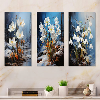 Green Snowdrops Winter Flowers - Snowdrops Canvas Prints Set Of 3