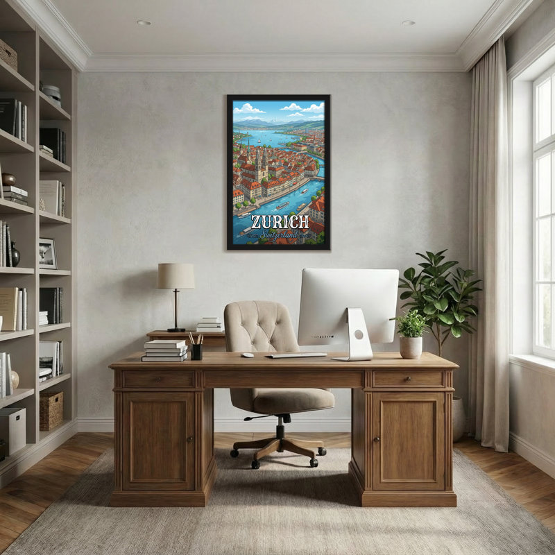 Paysages et paysages urbains Paysage urbain avec lac et montagnes, H 24 po x l 16 po