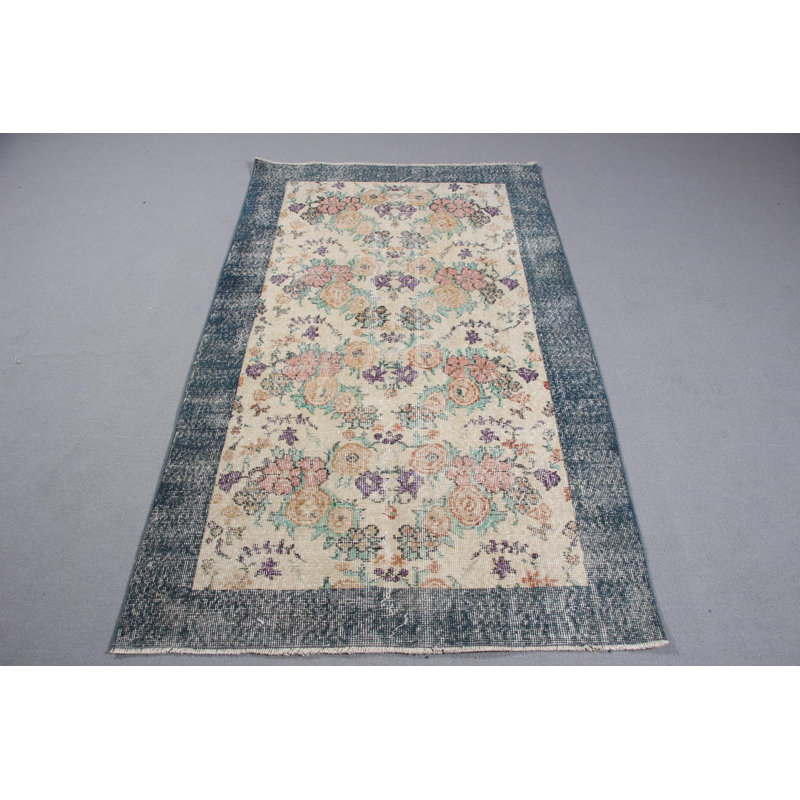 Tapis rustique à motif floral Oushak beige pour décoration de chambre avec éléments de design rétro turc et anatolien taille 4 x 6