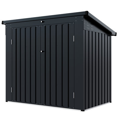 Garbage Bin Shed, Metal, Black, Multi - Use, Keeps Stuff Out Of Weather, 2 , Sloped Roof Galvanized Steel Storage Functional, Roof, Protects Belongings
