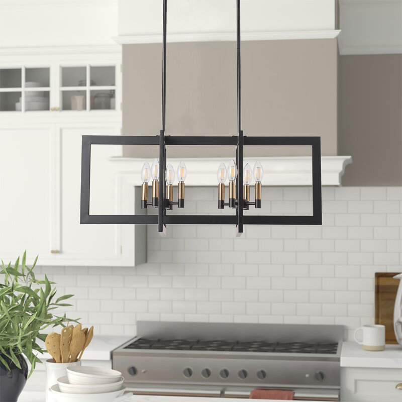 Luminaire suspendu industriel en fer noir mat à 8 lampes à intensité variable