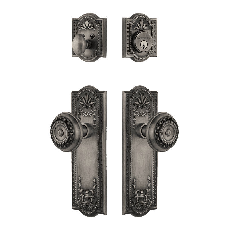 Nostalgic Warehouse Meadows Entry Set with Meadows Knob, Antique Pewter, 2.75