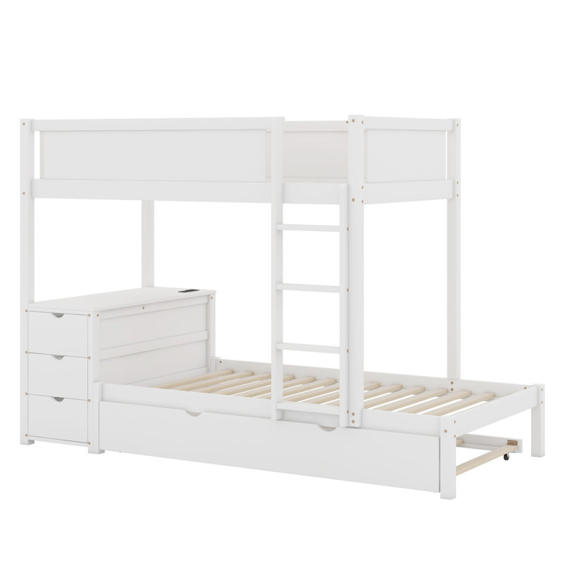 Bunk Bed With Desk, Storage Drawers And Trundle, Lit superposé double sur double, Blanc
