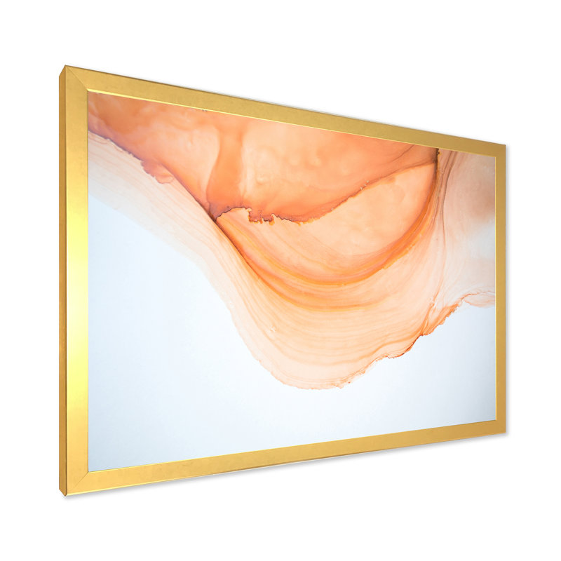 Art liquide sur fond ondulé orange et blanc II, H 8 po x l 12 po x P 1 po, Toile encadrée dorée