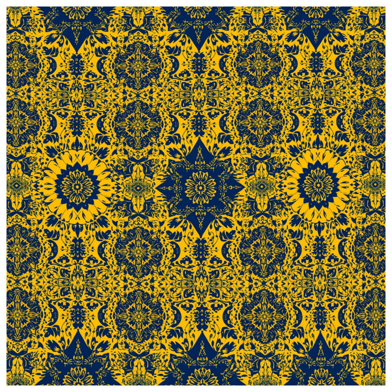 Yellow Blue Damask Double Sided Throw Pillows, 14 x 14 inches