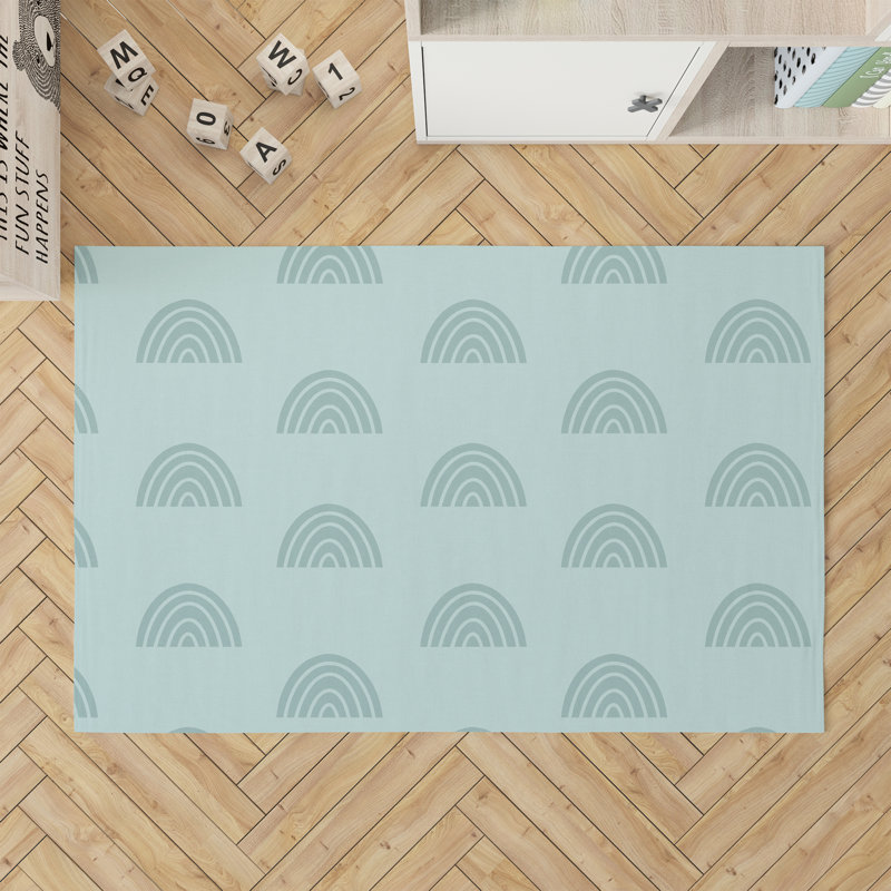 Bows Colorized Kids Play Mat, Rectangle 2' x 3', Light Blue/Ivory