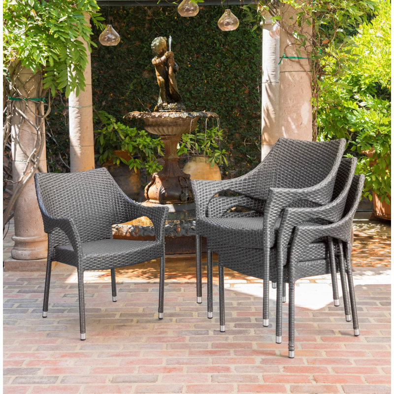 Fauteuil empilable en osier Mirage PE gris, 4 pièces