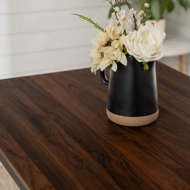 Metal Base Dining Table, Dark Walnut