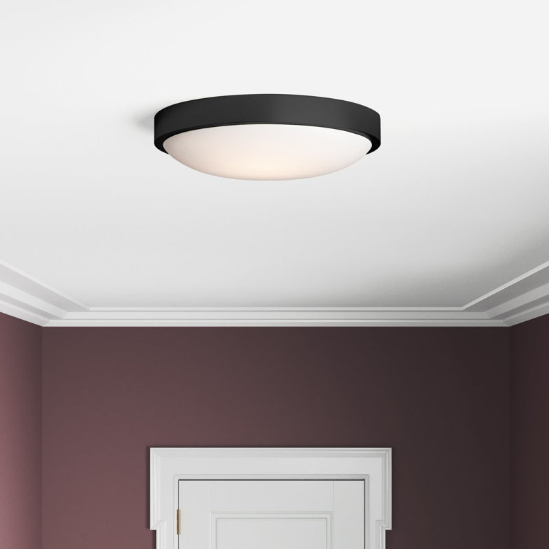Mila Glass LED Flush Mount, Matte Black, Opal Glass