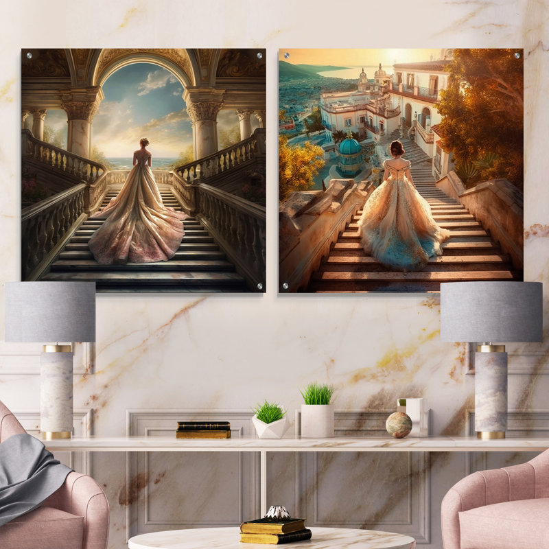 «Dreamy Wedding Day I - Woman», ensemble de 2 verres muraux en acrylique, H 16 po x l 33 po