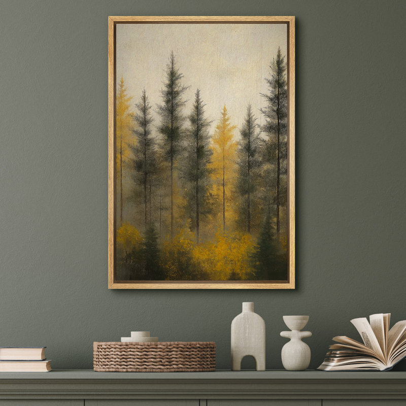 «Misty Pine Forest», reproduction d'art sur toile - décor rustique pour salon ou cabane, Naturel, H 36 po x l 24 po