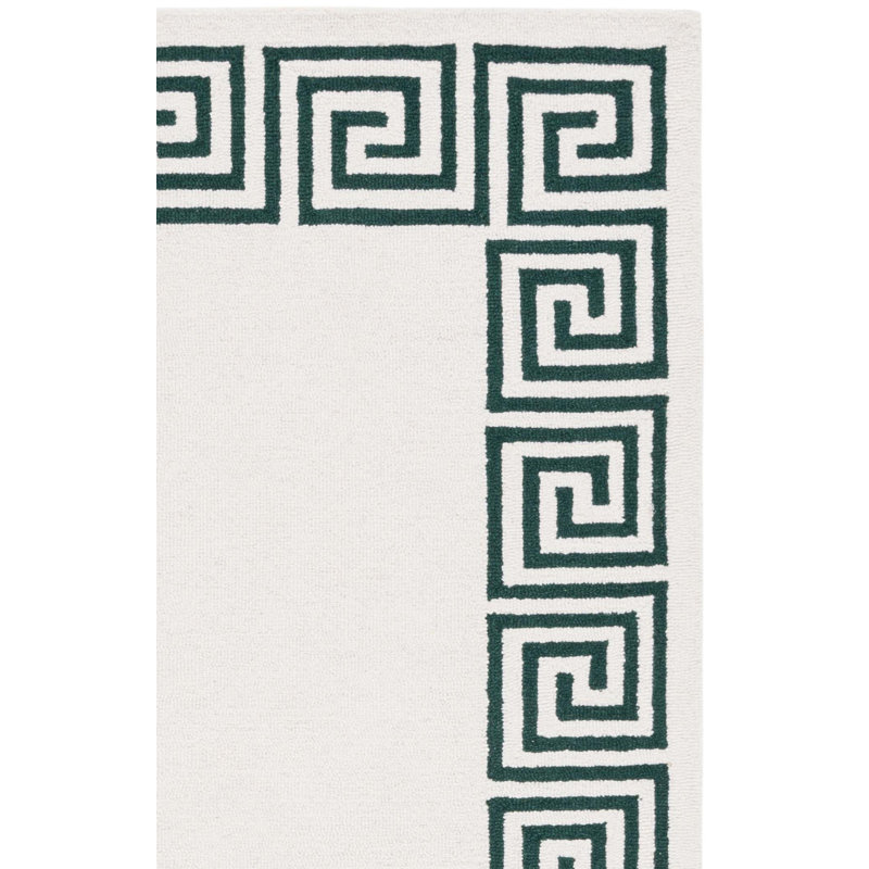 Tapis ivoire / vert en laine / coton touffeté à la main Diljana, Tapis de couloir 2 pi 3 po x 9 pi