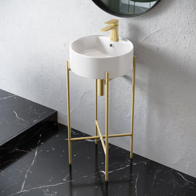 Lavabo console rond 15,75 "avec support pour lavabo Monaco, lavabo blanc