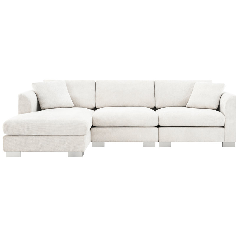 Canapé de luxe en forme de L 96 * 56 ", revêtement en chenille, méridienne surdimensionnée, 4, 2 coussins, pour salon, appartement, bureau, structure en bois manufacturé et en fer, pieds en aluminium argenté, tissu, solide