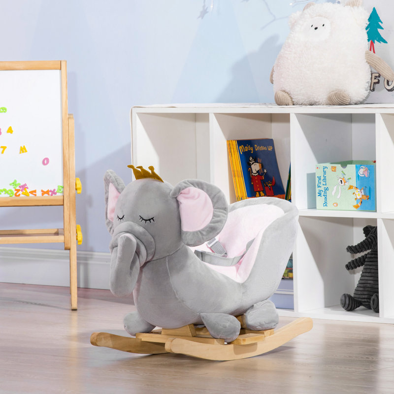 Fauteuil à bascule, chaise berçante pour bébé, cheval à bascule, éléphant, chaise berçante pour enfant avec ceinture de sécurité en bois