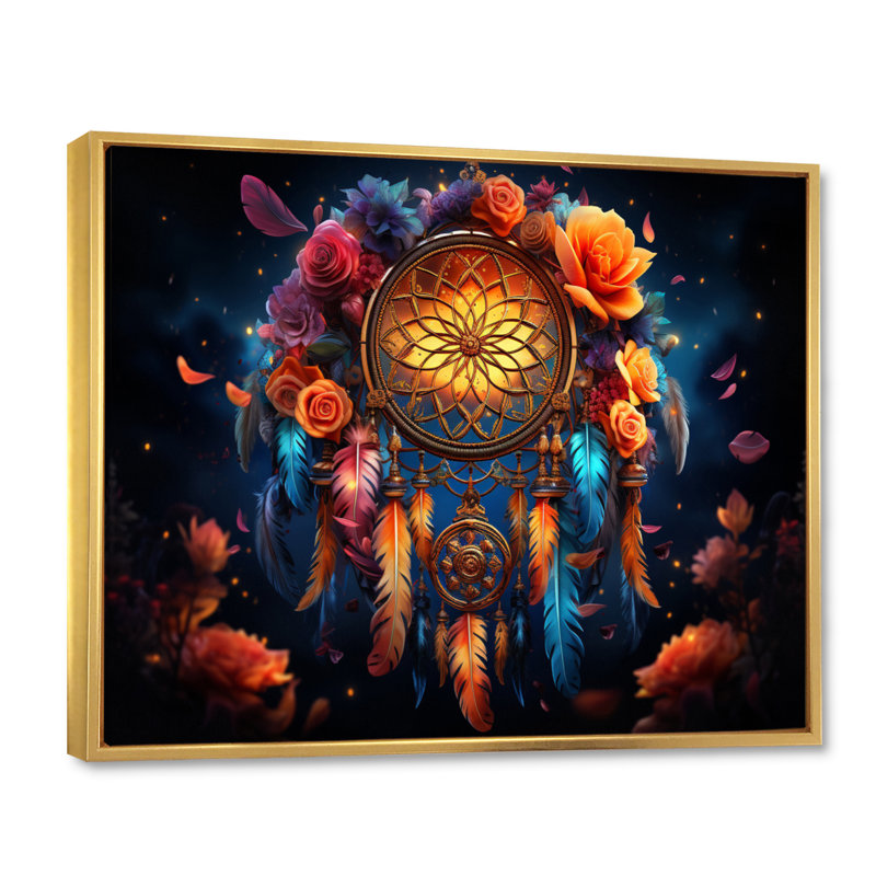 Capteur de rêves Bohemian Rhapsody II sur toile, H 30 po x l 40 po x P 1,5 po, Cadre flottant doré