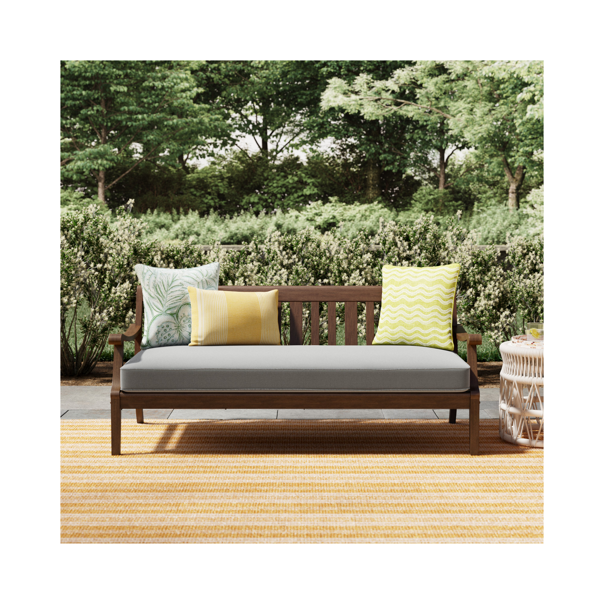 Dowling 69.5'' Wide Mahogany Patio Daybed with Cushions, Oyster Performance Polyester