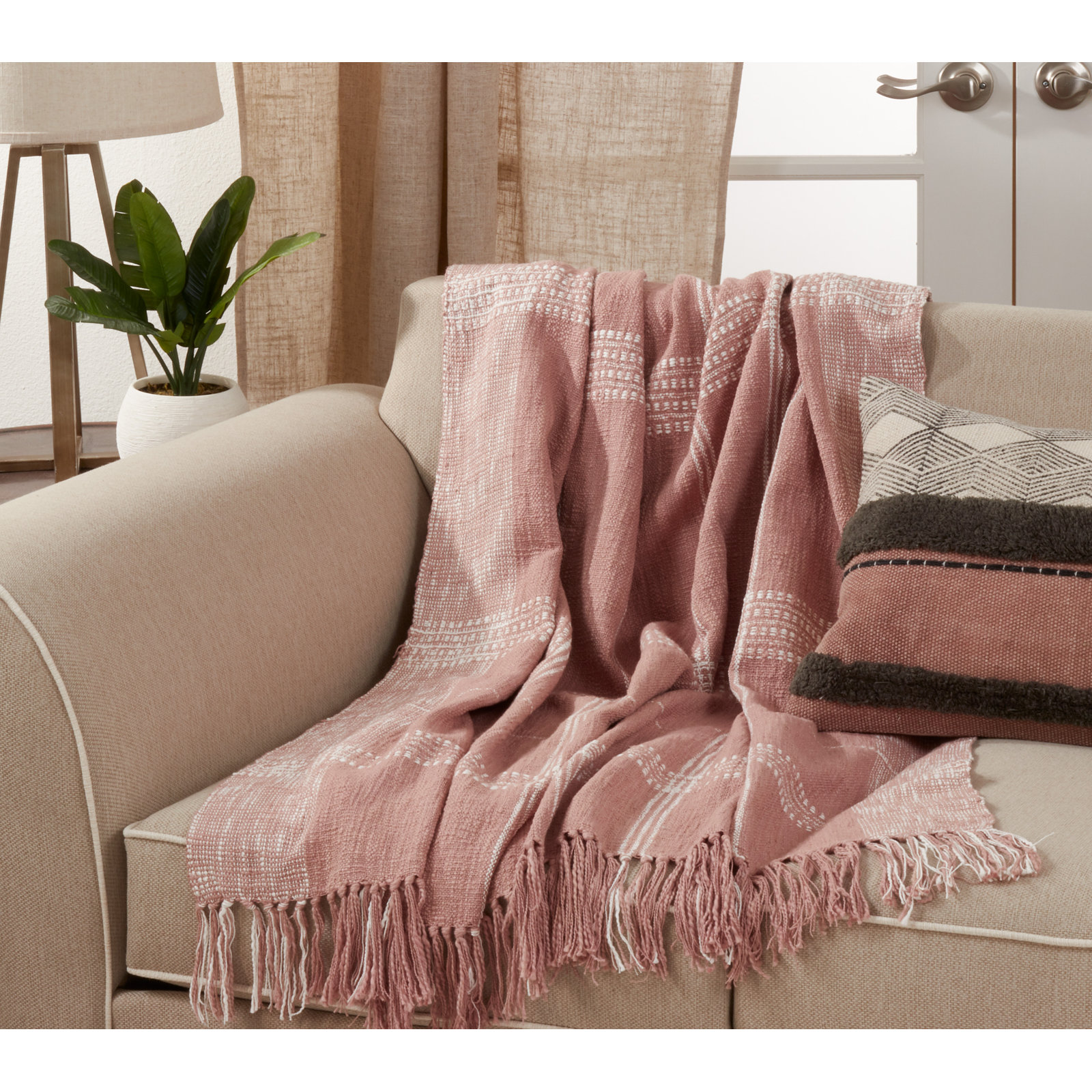 Chelse Cotton Hand Woven Throw Blanket, Rose