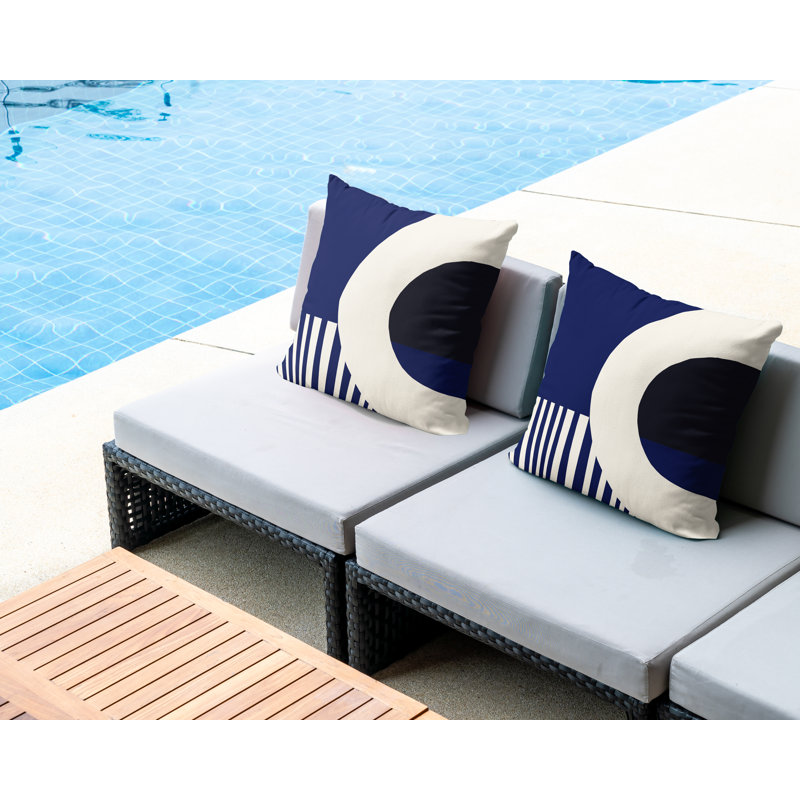 Jeté carré en polyester intérieur / extérieur, L 19 po x H 19 po, Noir / bleu marine