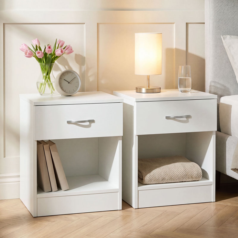 40 cm W Bedside Table, White