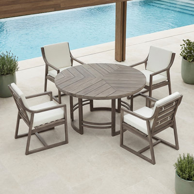 Ensemble de salle à manger d'extérieur en bois d'acacia de qualité supérieure - table et chaises d'extérieur 5 pièces comprenant des coussins imperméables amovibles et un trou pour parasol