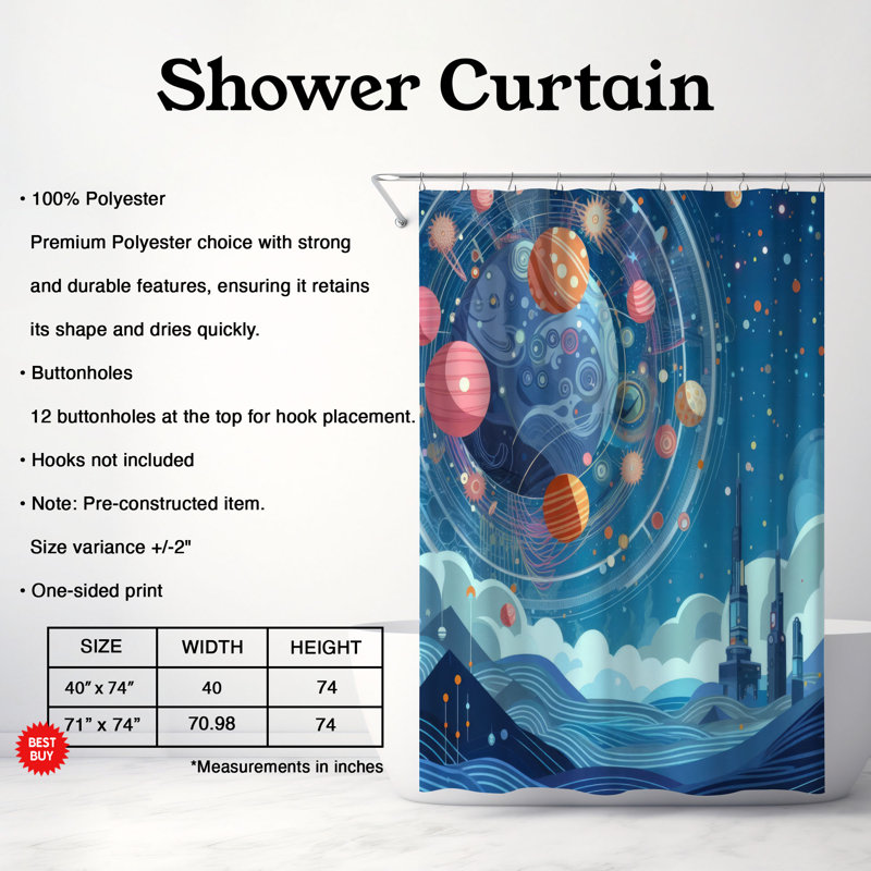 Gribouillis animés Corkhillin - Curta de douche standard 1 pièce, H 74 po x l 71 po