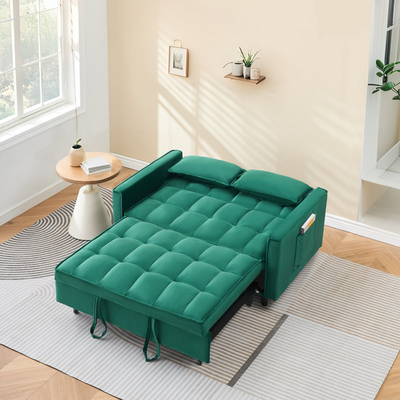 Causeuse convertible Jashlyn, H 31,5 po x l 55 po x P 35 po, Velours vert