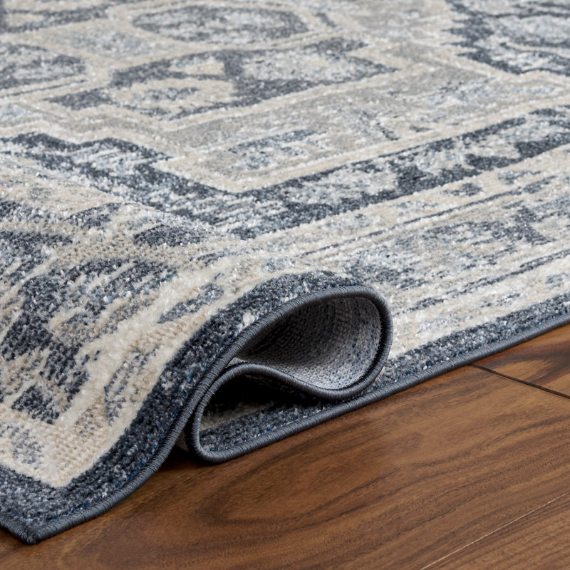 Tapis lavable Arora 210 en beige / bleu marine, Rectangle 4 pi x 6 pi
