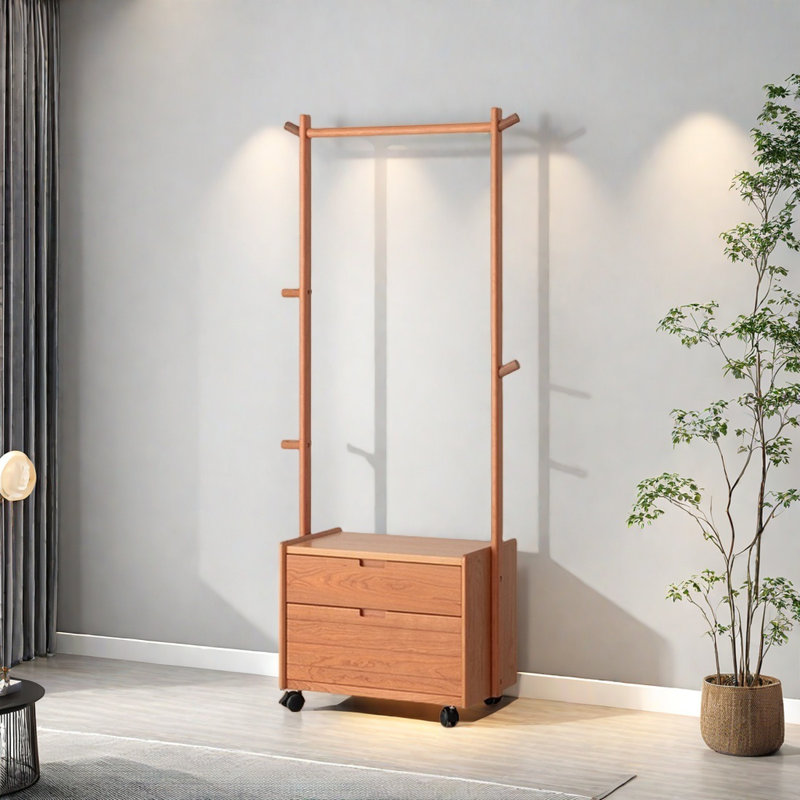 Coat Rack Solid Wood Rod Drawers Lockable Wheels